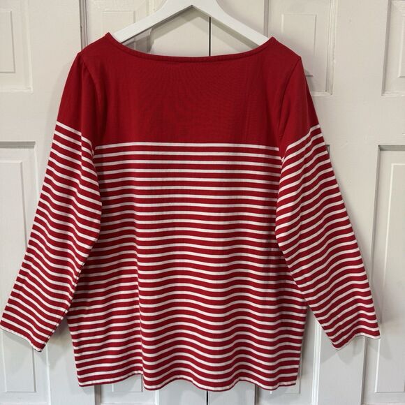 Talbots Top 2X Red Stripe Sailboat Coastal Nautical Preppy Thick Pristine Nice - Picture 3 of 14